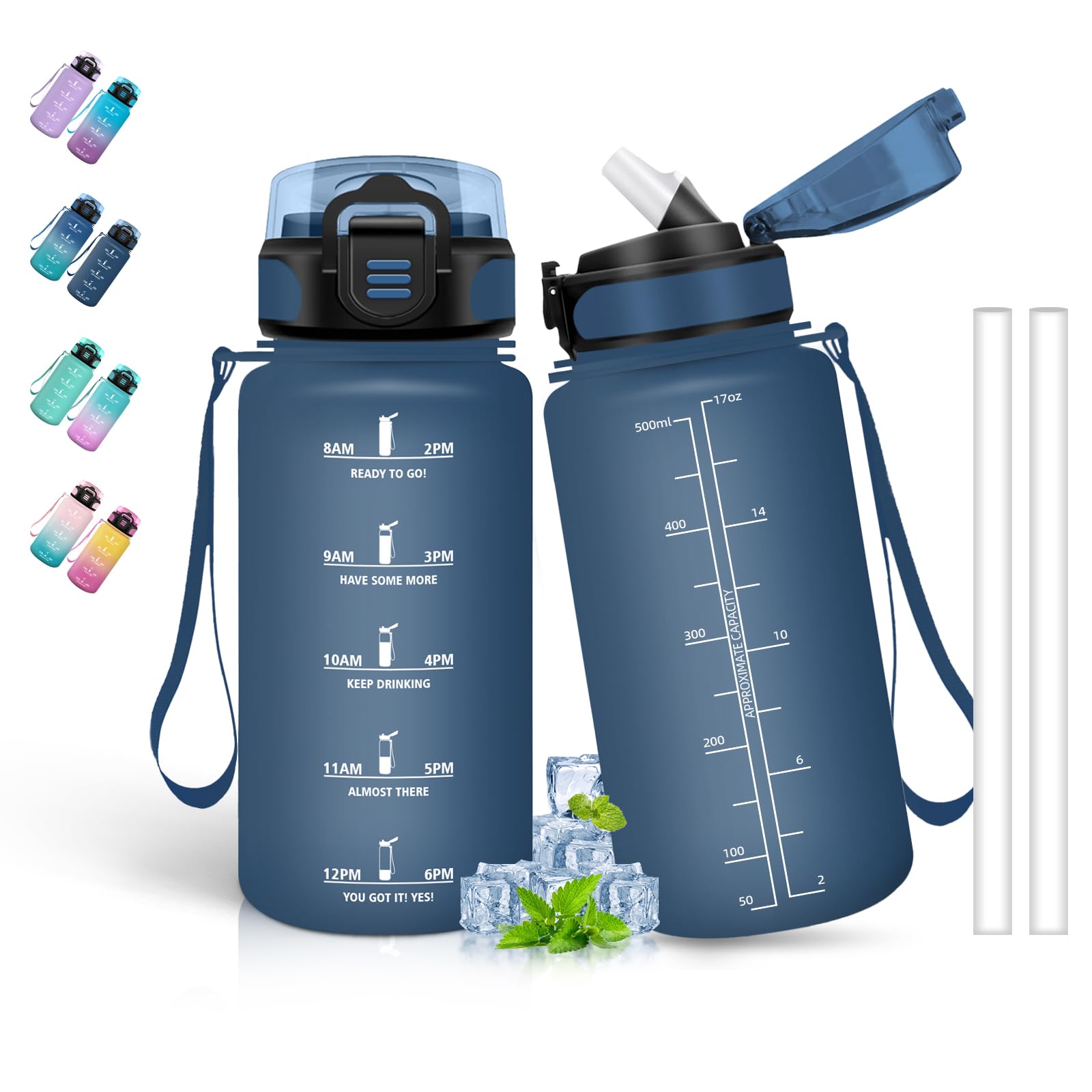Botella Agua Niños 500 Ml Con Pajita - Cantimplora Reutilizable Antiderrames, Ideal Para Escuela Y Deporte