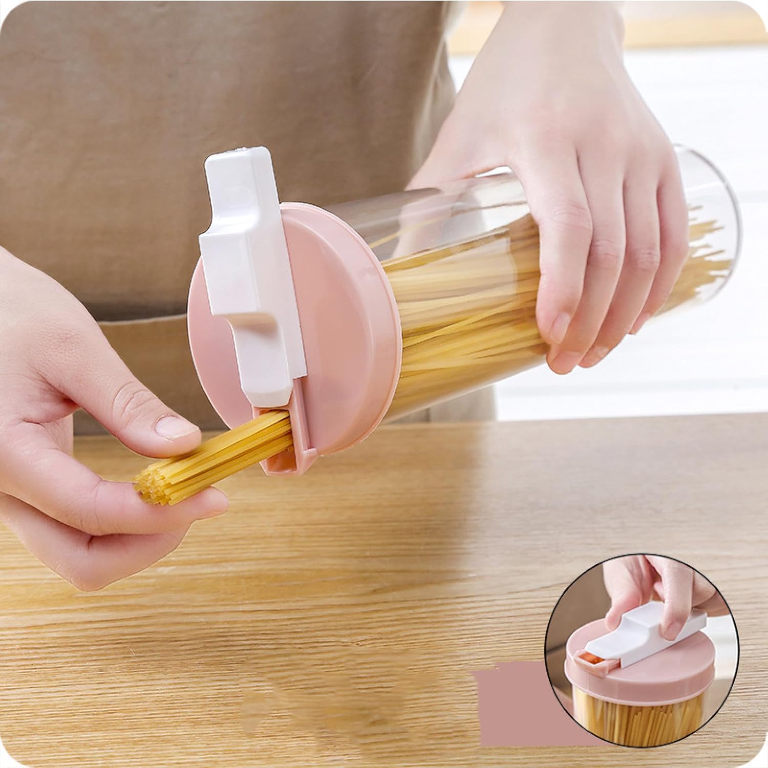 Kitchen storage box, storage jar, sealed storage noodles, kitchen hanging noodle storage box, round pasta storage bucket