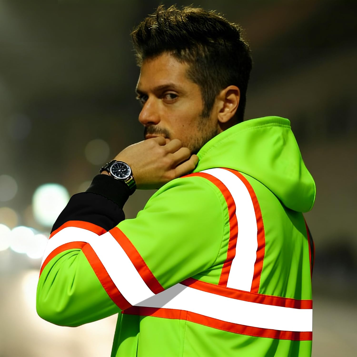 Hi Vis Safety Hoodie Class 3 High Visibility Sweatshirt for Men Reflective Zip Up Sweater with Black Bottom, Yellow, L - Image 2