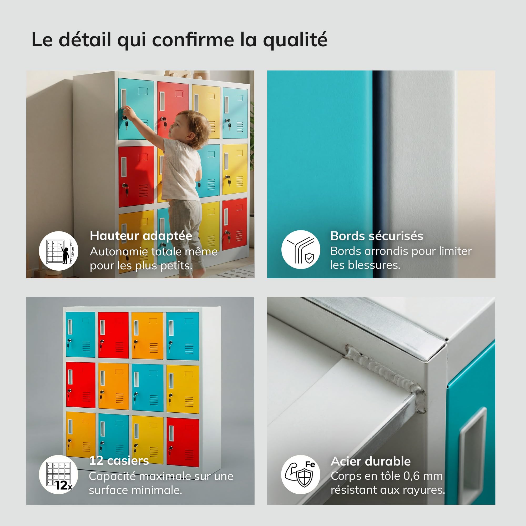 Jan Nowak Armoire vestiaire 4B3A Casier Metallique 12 Compartiments Revêtement en Poudre 120 cm x 110 cm x 45 cm (Multicolore)