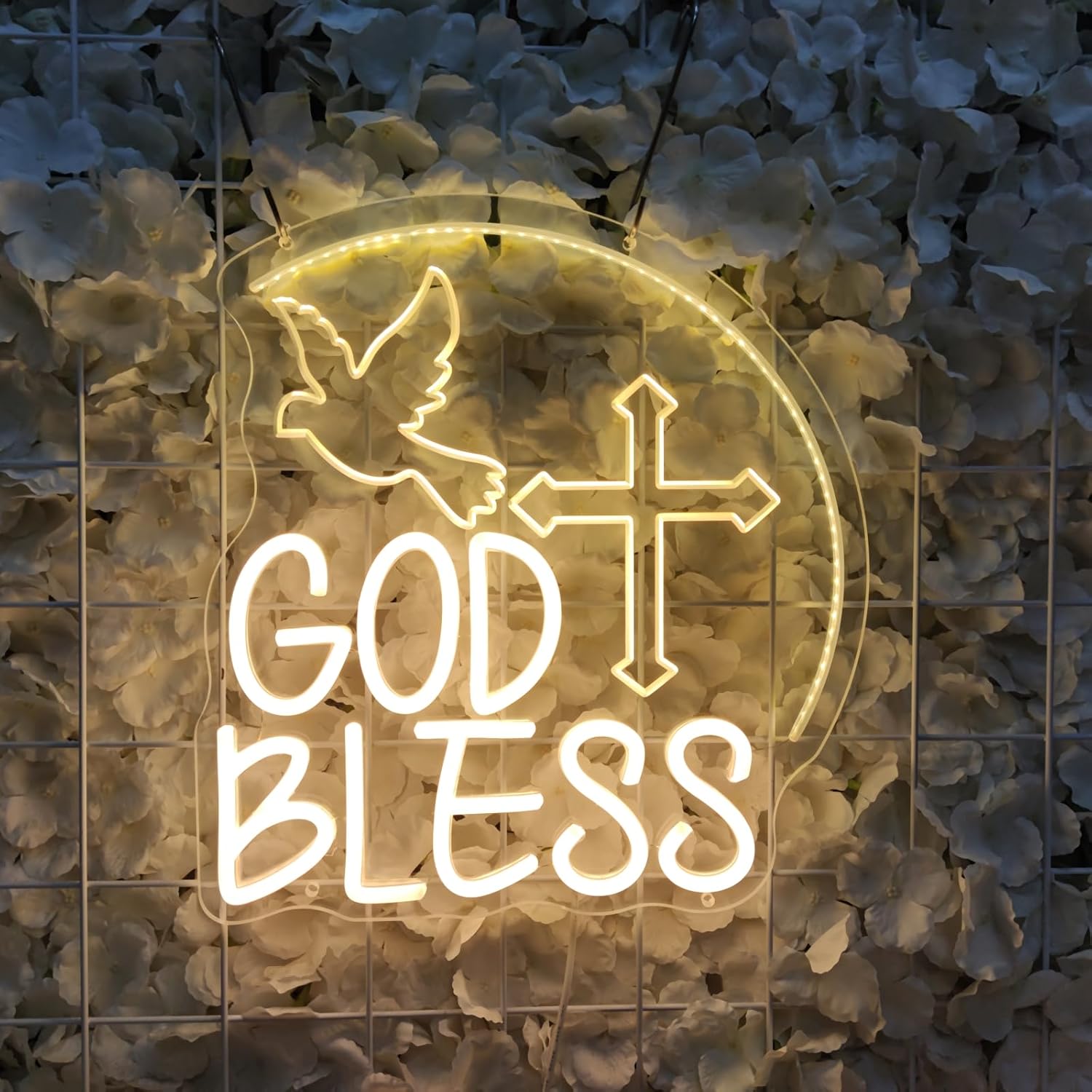 God Bless Neon Signs for Wall Decor, Neon LED Sign God Bless Baptism Decorations Primera Comunion God First Holy Communion Decorations for Baptism Party, 12.5" x 13.3"