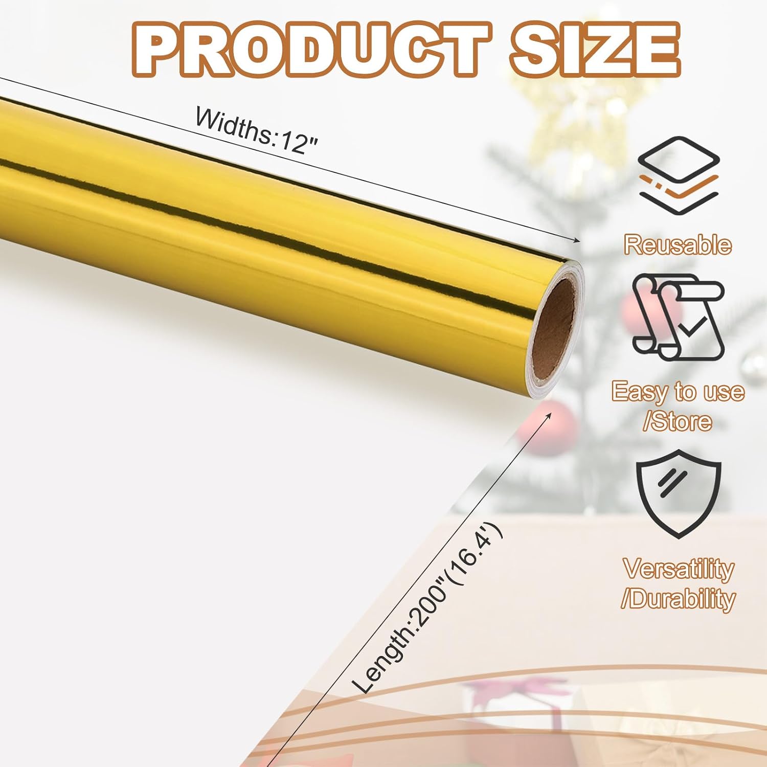 PATIKIL Metallic Wrapping Paper, 12 Inch x 200 Inch(16.4Ft) Foil Wrapping Paper Matte Gift Wrapping Paper Roll 120 GSM for Gift Christmas Wedding Birthday Women Men, Yellow