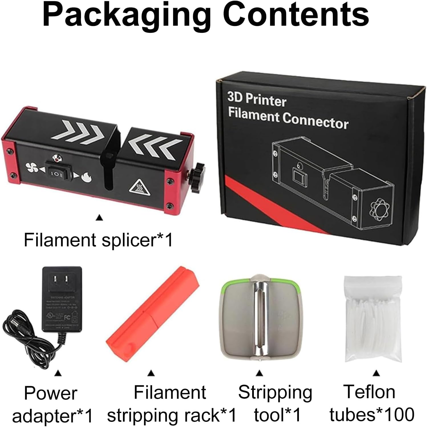 Filaments Splicer, Filament Connector with 100Pcs PTFE Sleeve & Automatic Heating up to 210℃, Applicable Filament Diameter 1.75mm, Adjustable Clamp Tension, for PLA/ABS/PETG/PA/PC