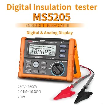 High Voltage Resistance Meter Tester Megohmmeter MS5205 Insulation Resistance Tester 2500V Analog Digital Megohmmeter 0.01-100G Ohm Test automatically calculate PI/DAR