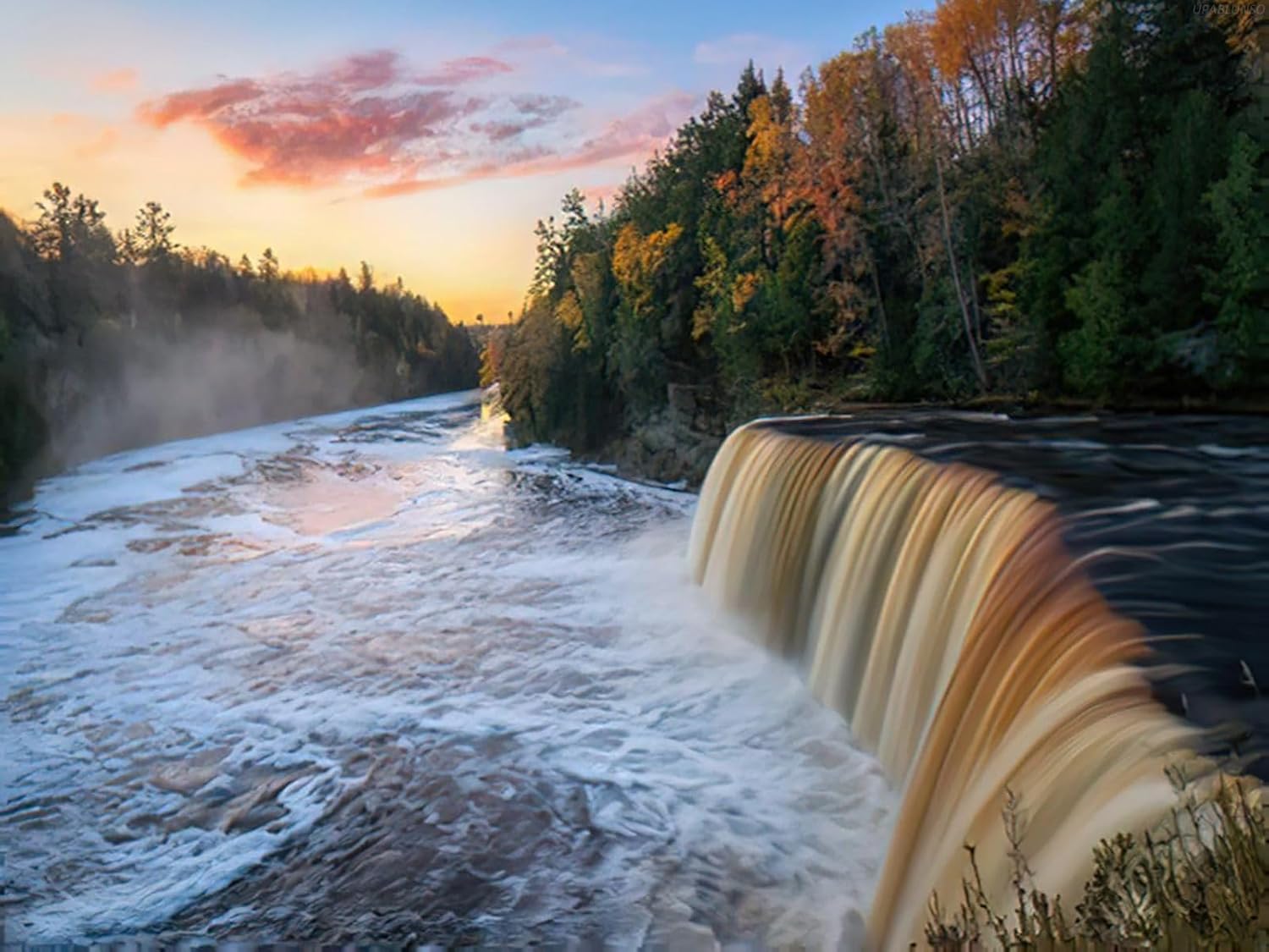 UPABLUNSO Autumn Lake Diamond Painting Kits for Adults, Sunrise Tahquamenon Falls State Park Michigan DIY 5D Pictures Round Drill Art Relaxation Wall Decor 12x16 Inch