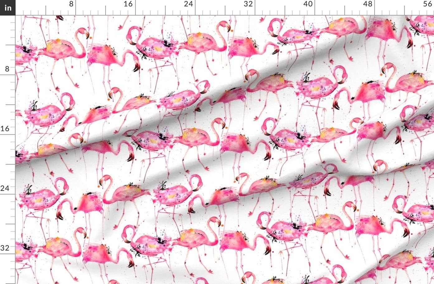 Spoonflower Fabric - Large Scale, Pink, Flamingos, Watercolor, Tropical, Bird, Animal, Printed on Organic Cotton Sateen Fabric by The Yard - Sewing Quilting Apparel Home Decor
