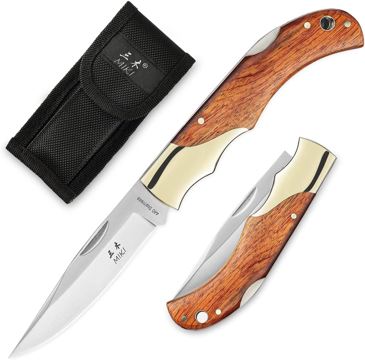 MIKI Classic Gentleman Edition pocket Knife Folding Knife for EDC, 440A Steel Super Blade, Brass Bolsters, Handcrafted Cocobolo Wood, Outdoor camping hiking fishing, Everyday Carry Knife for Men Women