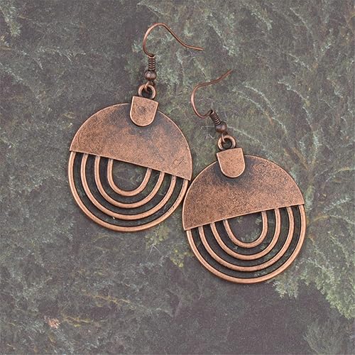 Miniatura 9 de ANDPAI Aretes de aro tribales bohemios hechos a mano, aretes colgantes con geometría dorada y plateada vintage para mujer