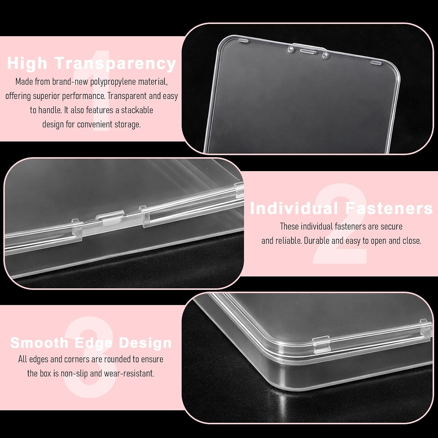 Small Plastic Containers Box with Lid, 4 PCS Clear Rectangle Box Organizer Bead Storage Containers 5 X 5 X 0.6 Inch Small Storage Boxes for Small-Items, Beads, Bobby Pin, Cards, Crafts Accessories