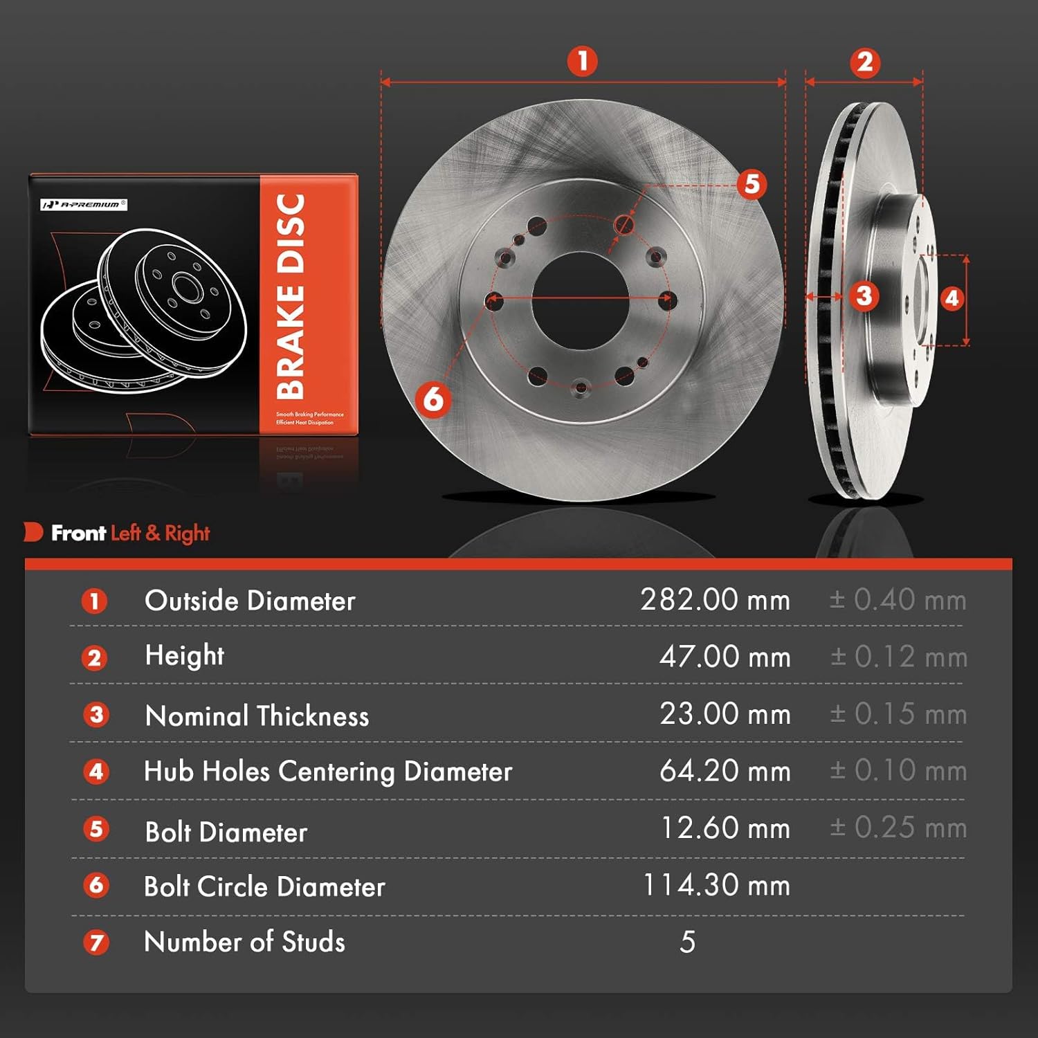 A-Premium Front Vented and Rear Solid Disc Brake Rotors Compatible with Select Honda Models - Element 2003 2004 2005 2006 2007 2008 2009 2010 2011 L4 2.4L DOHC, 4PC-Set