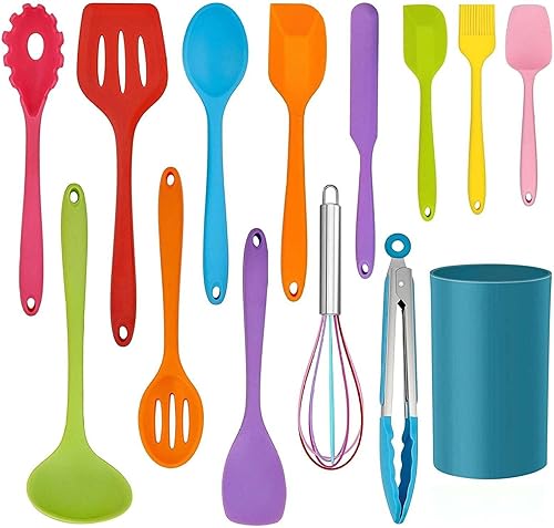 Miniatura 1 de Juego de utensilios de cocina de silicona de 14 piezas con soporte, juego de utensilios de cocina, utensilios de cocina antiadherentes resistentes