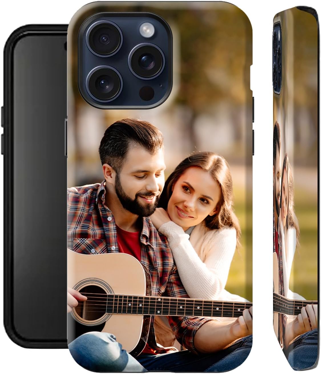 Custom Personalized Phone Cases for iPhone 15 14 13 12 11 Pro Max Plus Mini Customized Photo Logo Text Dual Layer Glossy Cover Customizable Collage Pictures Shell White