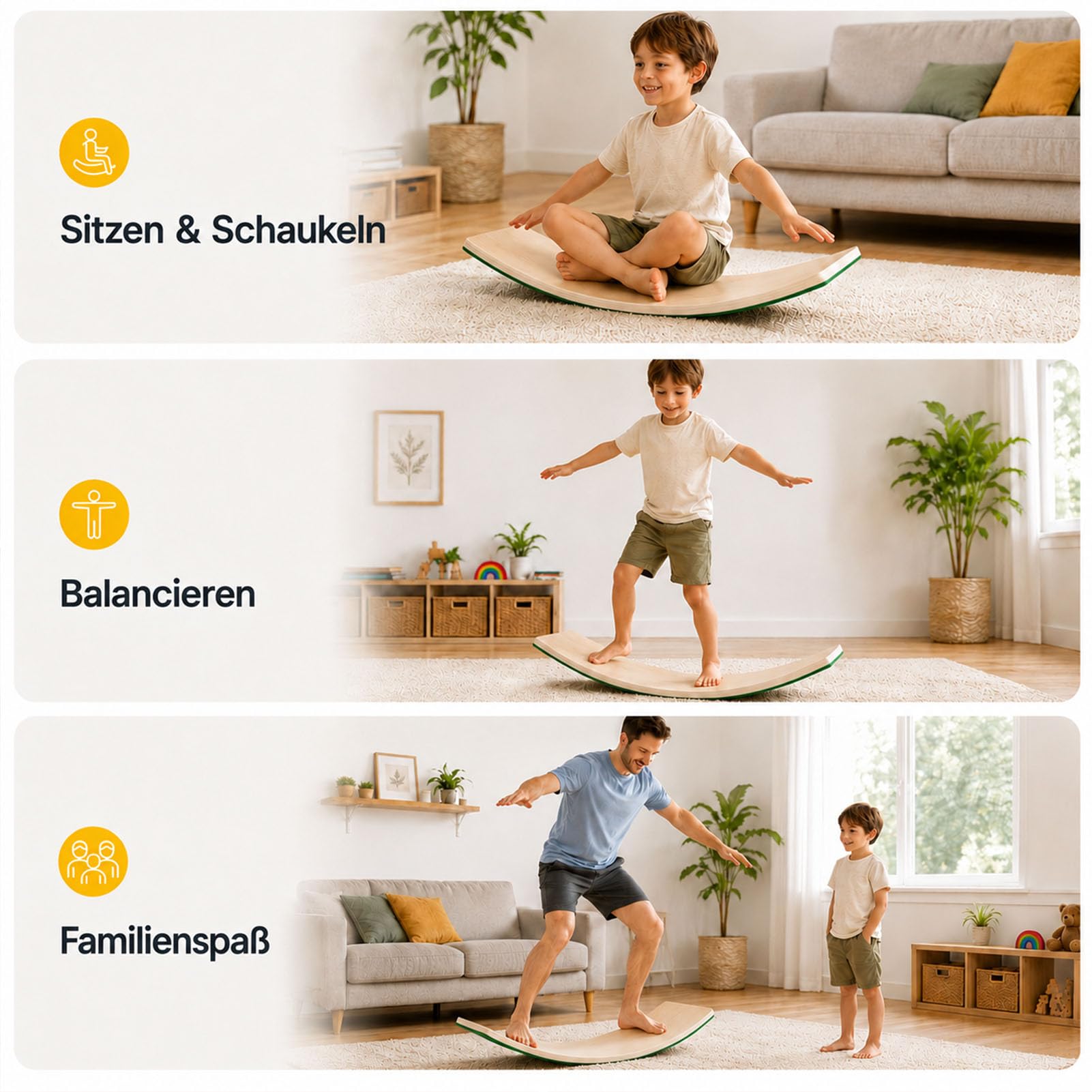 Balance Board Kinder aus Holz in Naturfarbe, Wackelbrett und Schaukelbrett, Balancebrett als Wippe für Kinder und Erwachsene bis 200 kg, für Motorik, Gleichgewicht, Balancierbrett