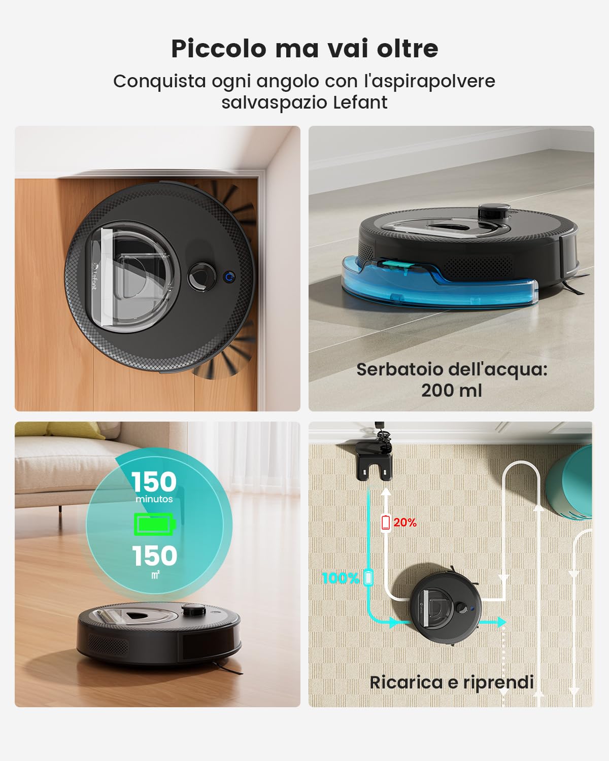 Lefant M330Pro Robot Aspirapolvere Lavapavimenti con Mappatura, Aspirazione 5000Pa,Navigazione dToF,Zone virtuali,Aggiramento Ostacoli PSD,150 min,Robot Lavapavimenti Connesso Tramite Alexa/APP/WiFi