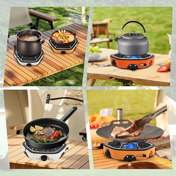 Portable Camping Stove with 8500 BTU Adjustable Burners Piezo Ignition Single Bunner Propane Gas Stove for Camping BBQ Outdoor (Yellow)