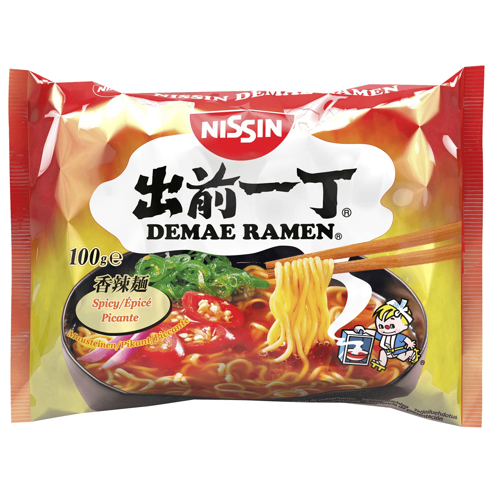 Nissin Demae Instant Noodles Ramen 8 PAQUETES MEZCLADOS - Tonkotsu, pollo, ternera, mariscos, sésamo picante, gambas, salsa de soja, pollo con ajo (100 g)