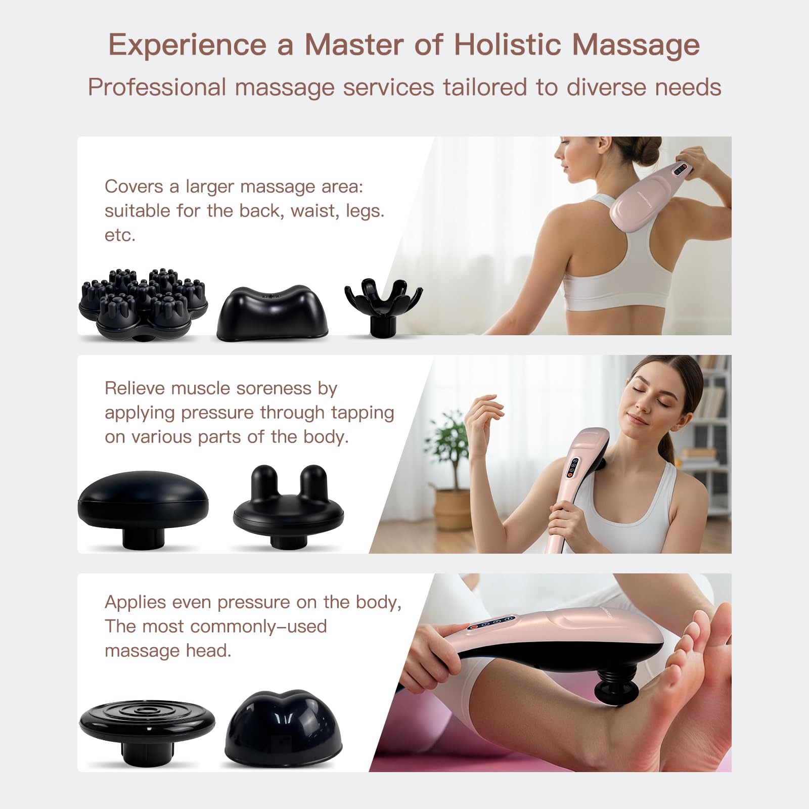 MEGAWISE Handheld Rückenmassagegerät | Tiefengewebe Percussion Massage für Rücken, Nacken, Schultern, Taille und Beine (schnurlos, Roségold)