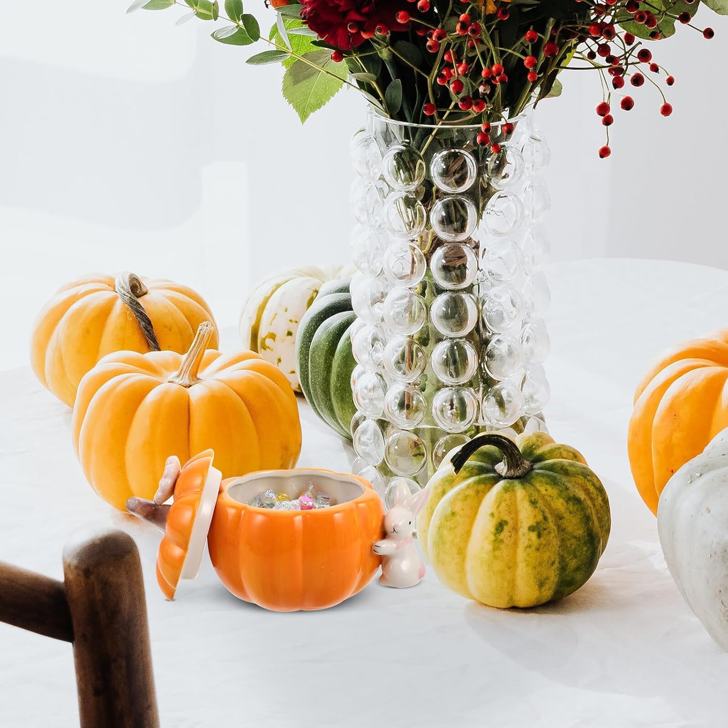 Wakauto Ceramic Pumpkin Storage Jar with Lid Halloween Decorative Candy Container Jewelry Box Snack Canister for Kitchen Autumn Home Décor