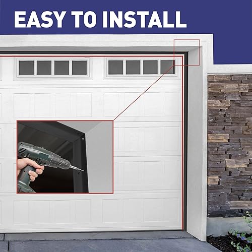 Miniatura 7 de Tira de sellado superior y lateral para puerta de garaje, color negro, 34 pies, con parte trasera adhesiva, de goma, resistente a la intemperie,