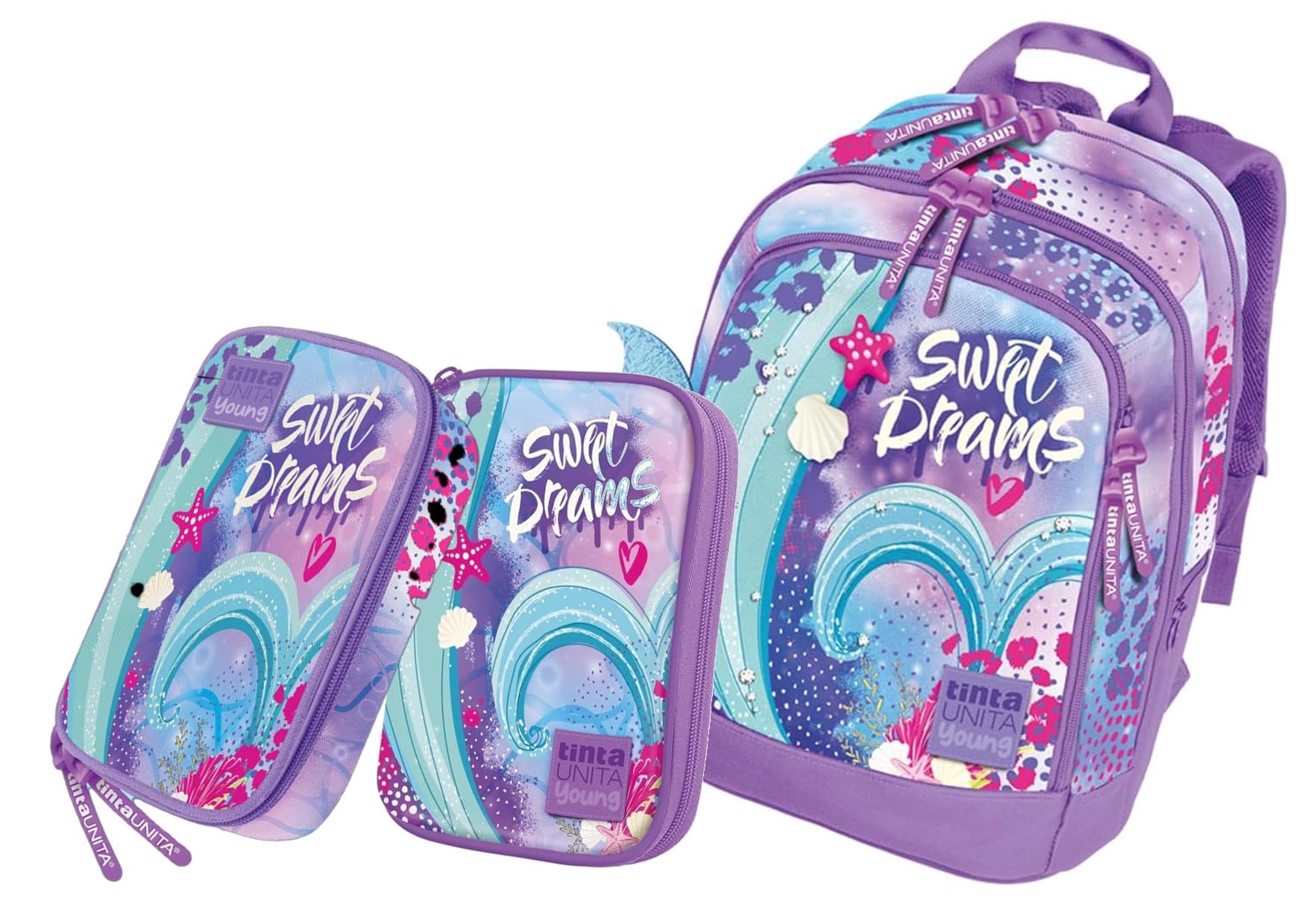 Generico Dream Fantasy Girl Zaino Tinta Unita Sweet Scuola elementare 2026/2027 con Astuccio One Time Completo di Colori e bustina ovale maxi