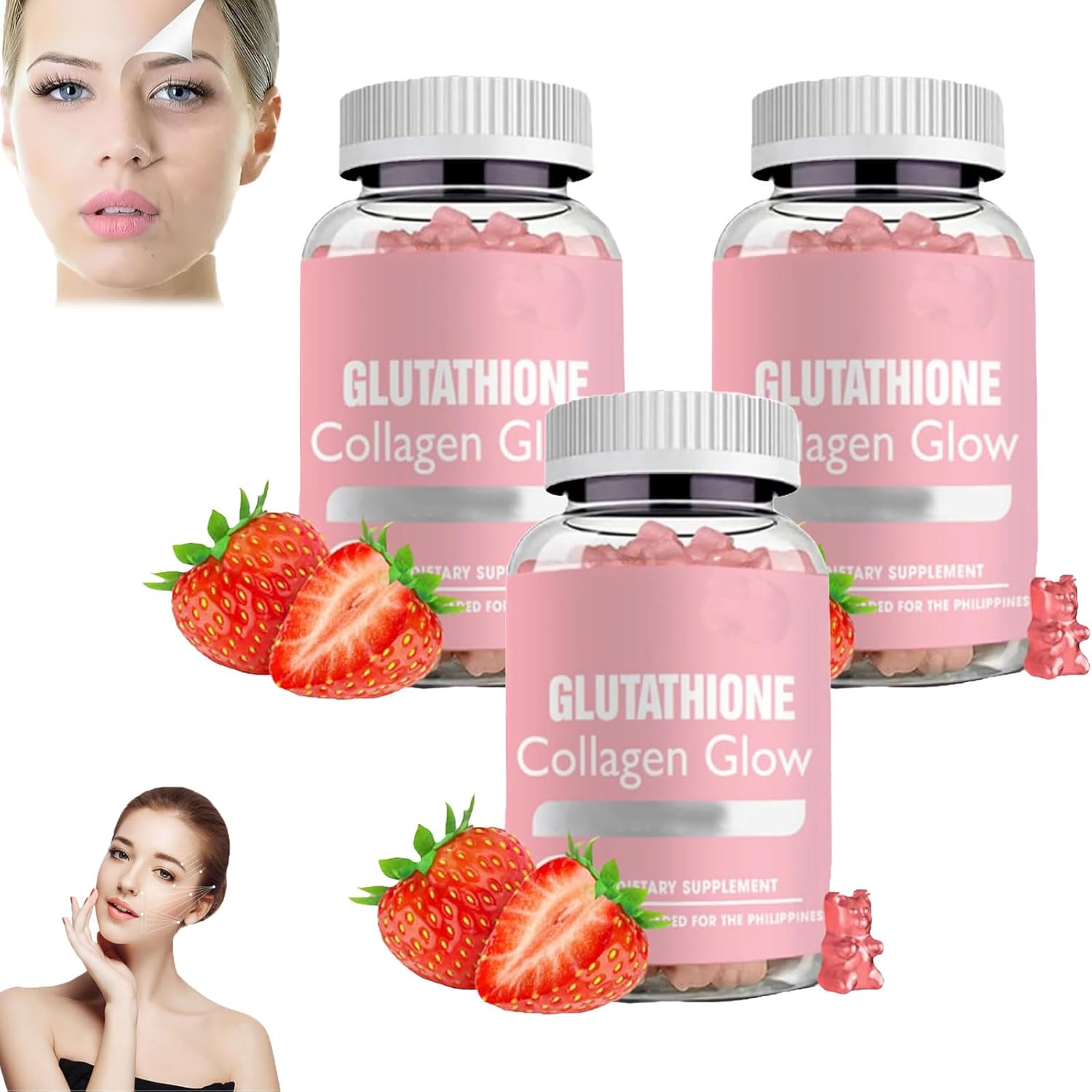 Glutathione Collagen Glow Gummies, Glutathione – Glutathione Gummies, New Glutathione Collagen Glow, Korean Collagen Gummies for Women, Skin Care (3Pcs)