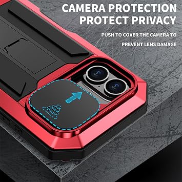 Case for iPhone 16 Pro Max/16 Pro/16 Plus/16, Slide Camera Protection Aluminum Metal Silicone Military Heavy Duty Shockproof Full Body Case with Built-in Screen Protector