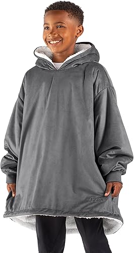 Bare Home Manta Sherpa portátil, cálida y acogedora, manta de felpa suave con capucha, tallas para adultos y jóvenes