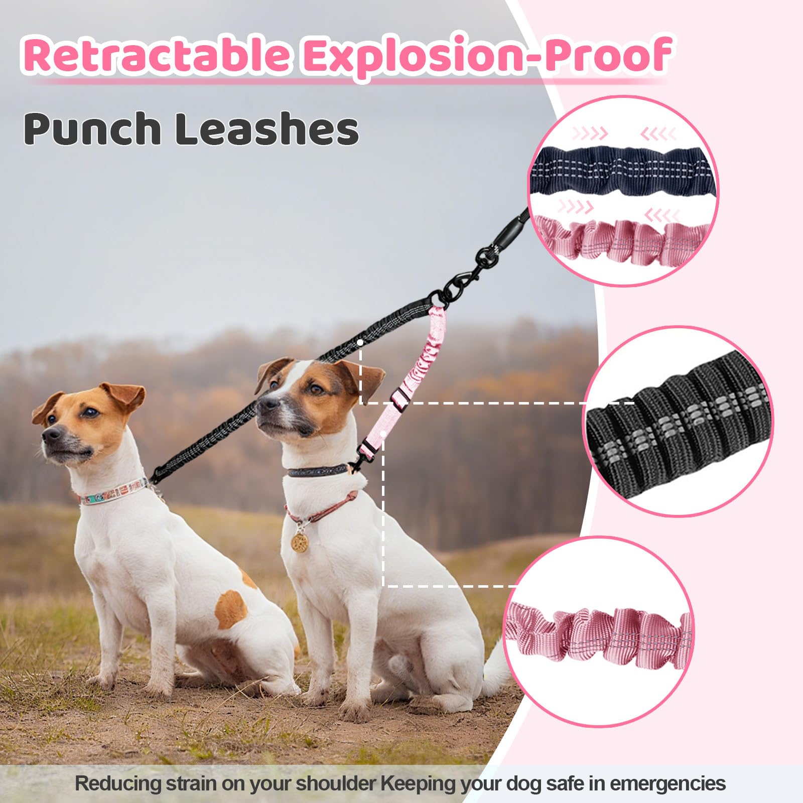 Correa doble para perro – Accesorio divisor giratorio de 360° sin enredos, 1 cuerda con asa, correa multifuncional para 2 perros, para caminar al aire libre, tren pequeño, mediano, grande, dos