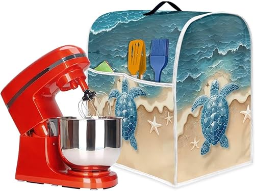 Miniatura 6 de Talayituse Beach Turtle Starfish Print Stand Mixer Cover for 4.5-5 Quarts Kitchen Aid, Washable Mixer Dust Cover with Handle and Pocket Kitchen