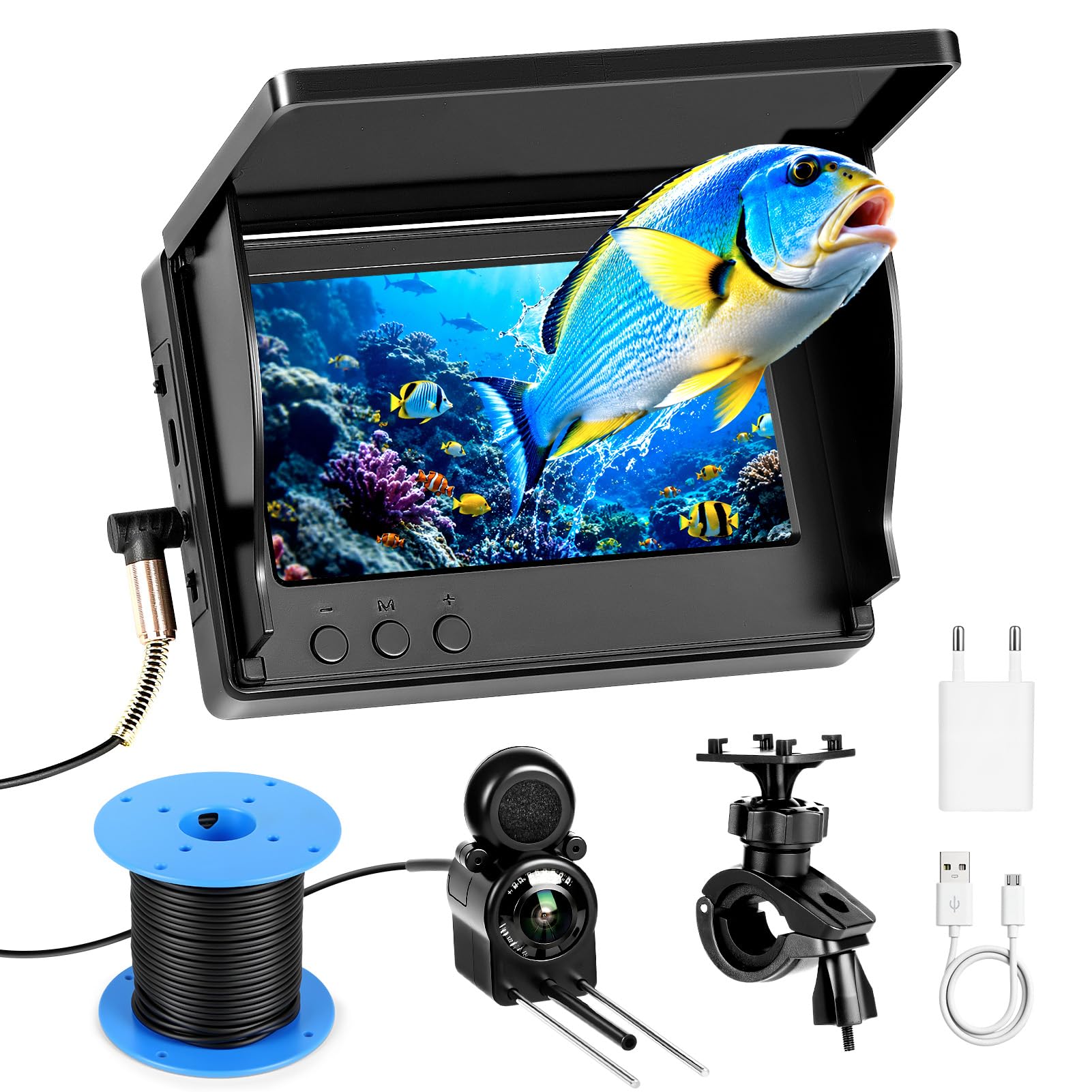 4.3'' IPS Display Fischfinder Unterwasserkamera für Angeln mit 30m Kabel, IR-Nachtsicht & Weitwinkel, Unterwasser Kamera Wasserdichtem IP68 Tragbare Angelkamera für Eisfischen, See, Fluss, Meer, Boot