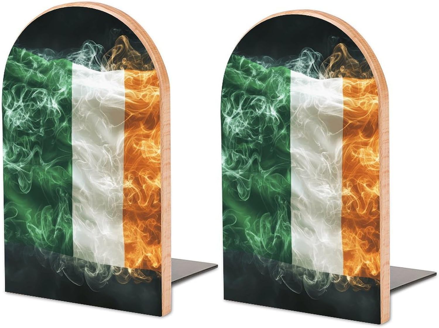 Ireland Irish Flag Cute Wood Book Ends Decorative Bookends 1 Pair Non-Skid for Shelves Home Office 7 X 5 Inch