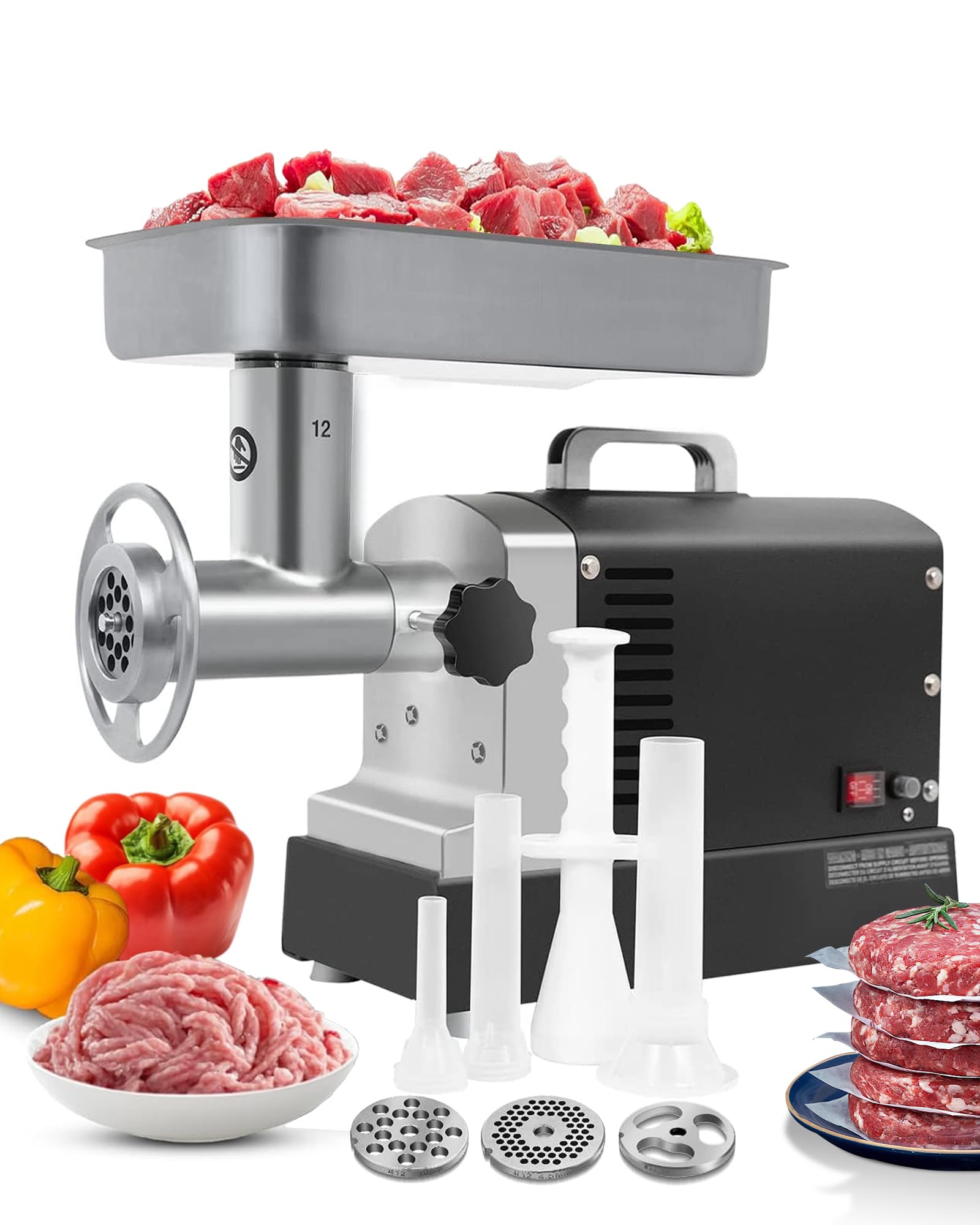TooGood #12 Commercial Electric Meat Grinder Machine, 3/4 HP, 420 LBS/H, Stainless Steel Meat Grinder Heavy Duty with Sausage Stuffer and drawer for deer processing, Pet Food, Heavy Use
