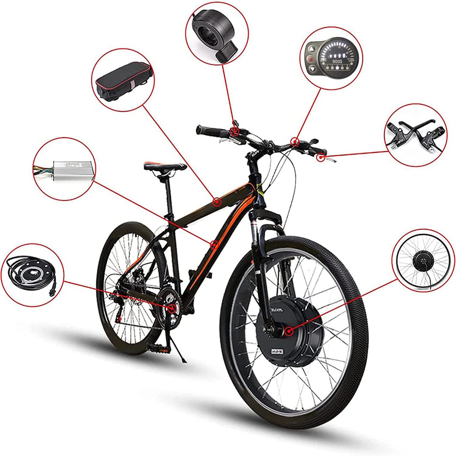 Zestaw do konwersji roweru elektrycznego 20”,24”, 26”,27,5”,28”,29”,700c Zestaw do konwersji roweru elektrycznego Ebike Piasta silnika bezszczotkowego (przednie koło) 48V/1000W-20inch