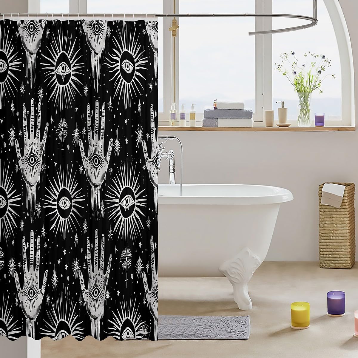 Erosebridal Gothic Eye 72" W X 78" L Fabric Shower Curtain Gothic Spooky Shower Curtain for Kids Boys Girls Teens,Galaxy Glitter Bathroom Shower Curtain Sets Goth Bathroom Accessories,Black White image 3
