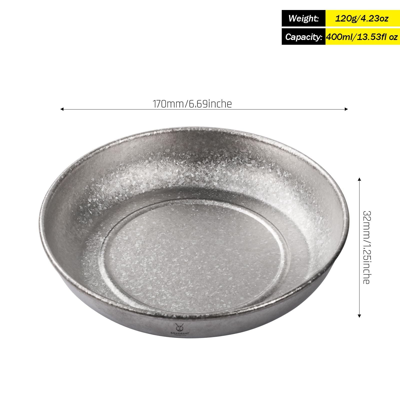 SILVERANT Titanium Camping Plate, Titanium Bowls Ultra Thick & Durable Tableware Single Wall Cookware Mess Kit with Carry Mesh Bag for Outdoor- Crystallized (Plate- 400ml)