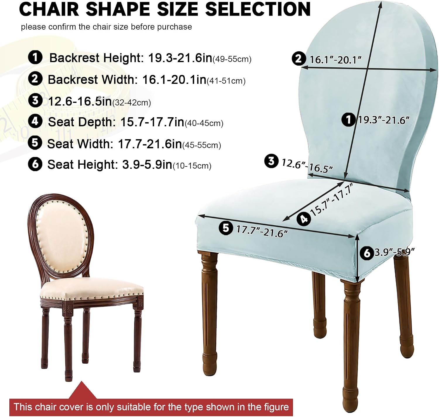 Velvet Round Back Chair Covers for Dining Chairs, Stretch Oval Chair Slipcovers, Mid Century Modern Dining Chair Protectors for Dining Room, Kitchen, Banquet (Light Blue, Set of 6)