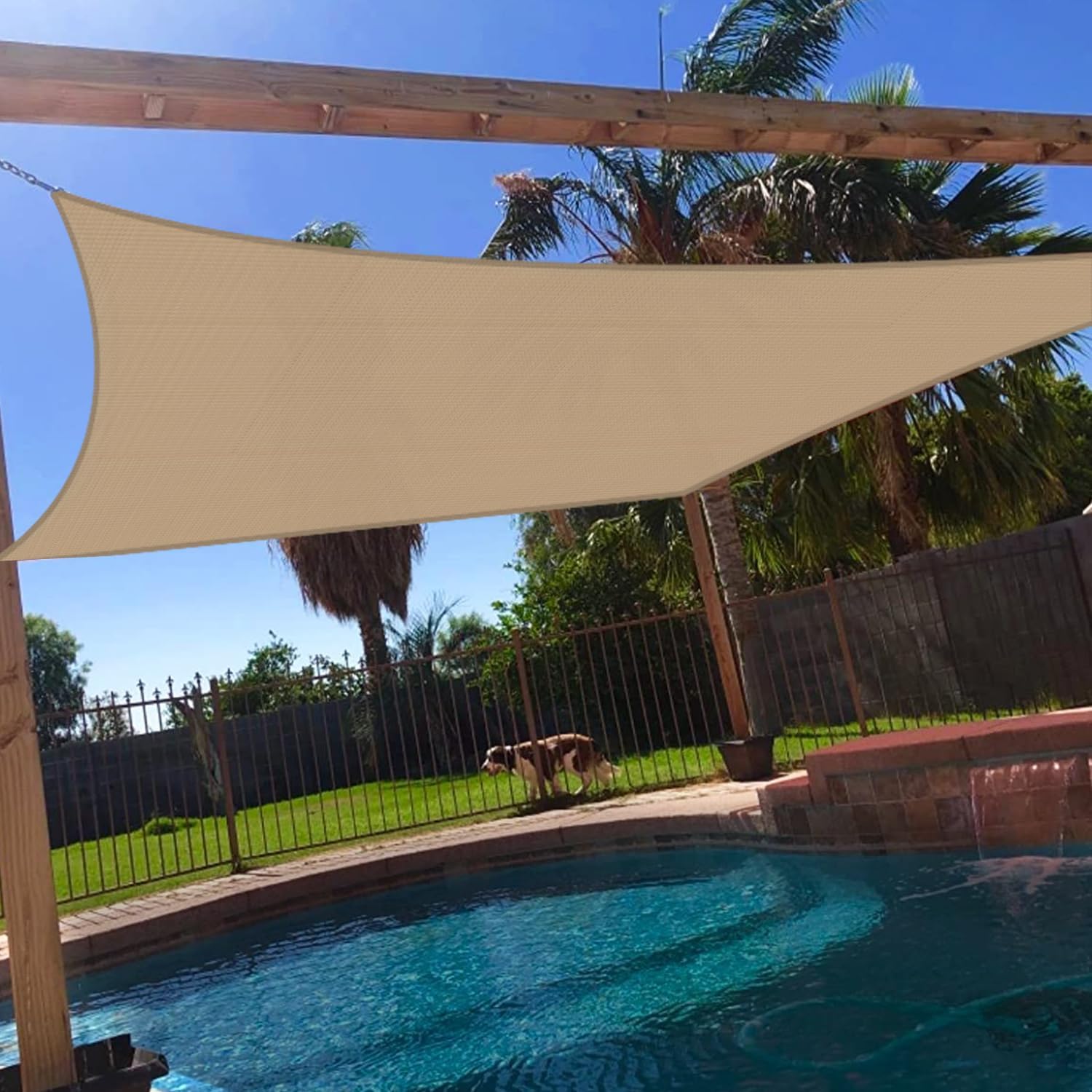 Windscreen4less 8' x 8' Sun Shade Sail Rectangle Outdoor Canopy Cover UV Block for Backyard Porch Pergola Deck Garden Patio (Sand)