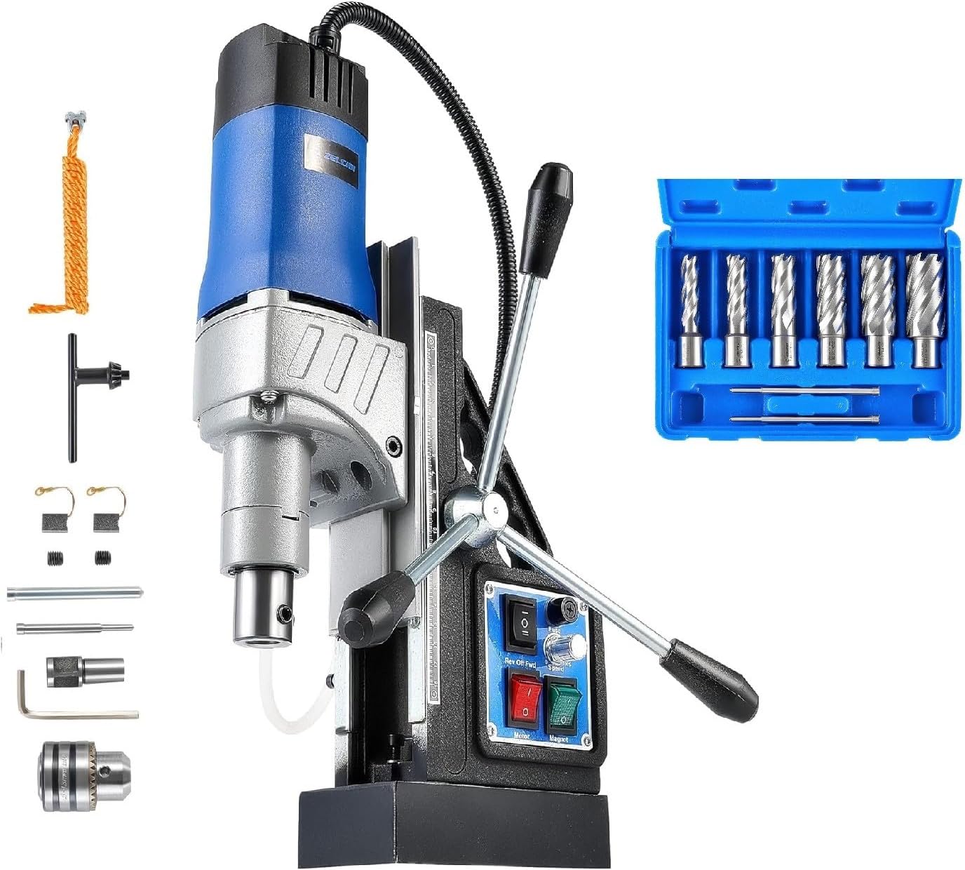 ZELCAN Mag Drill Press, 1550W Portable Magnetic Drill Press with 2" Boring Diameter Bundle with Annular Cutter Set, 6pc Mag Drill Bit Kit with 2" Cutting Depth