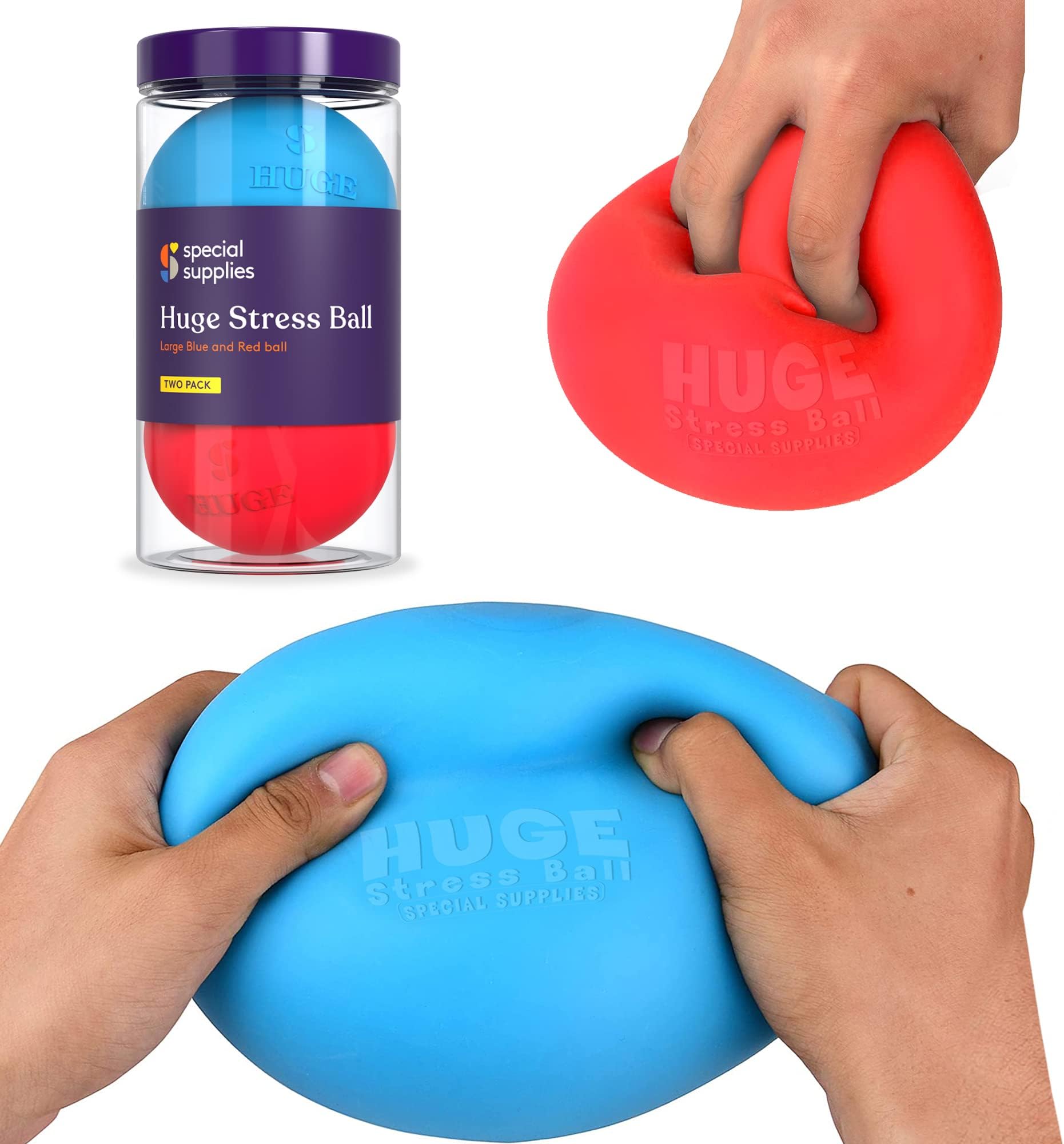 Special Supplies 2 Huge Giant Stress Balls for Kids Adults, Jumbo Size 2 Pack, Colorful and Squishy Sensory Toys with Soft, Squeezable Fill, Low Dexterity and Anxiety Therapy