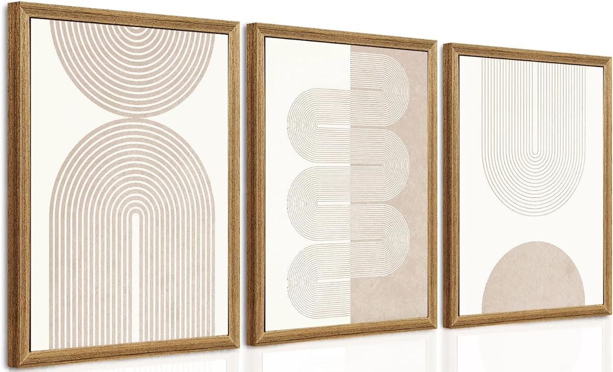 PicturePerfect Decor Boho Line Art Set, Earth Tone, 12x16Inch, Wood Frame | Living Room Bedroom Dining Room Entryway Wall Decor, Set of 3, Boho Line Art, Earth Tone, Canvas Art Print, Ready to Hang