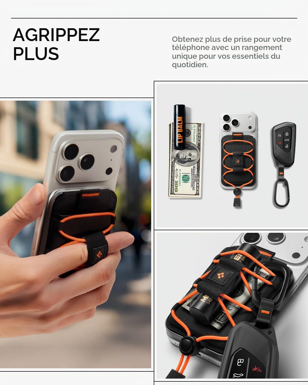 Spigen TieFit MagFit Porte-Cartes magnétique 2-3 Cartes, Support Multifonction Compatible avec Les séries iPhone 17/16/15 MagSafe, Pixel Snap – Noir