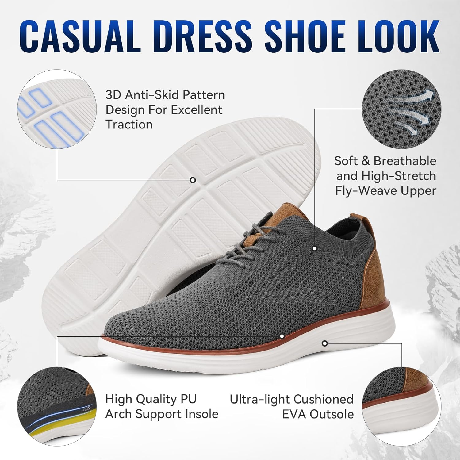 Mens Casual Dress Shoes Business Casual Sneakers Comfortable Dress Tennis Shoes for... - Image 2