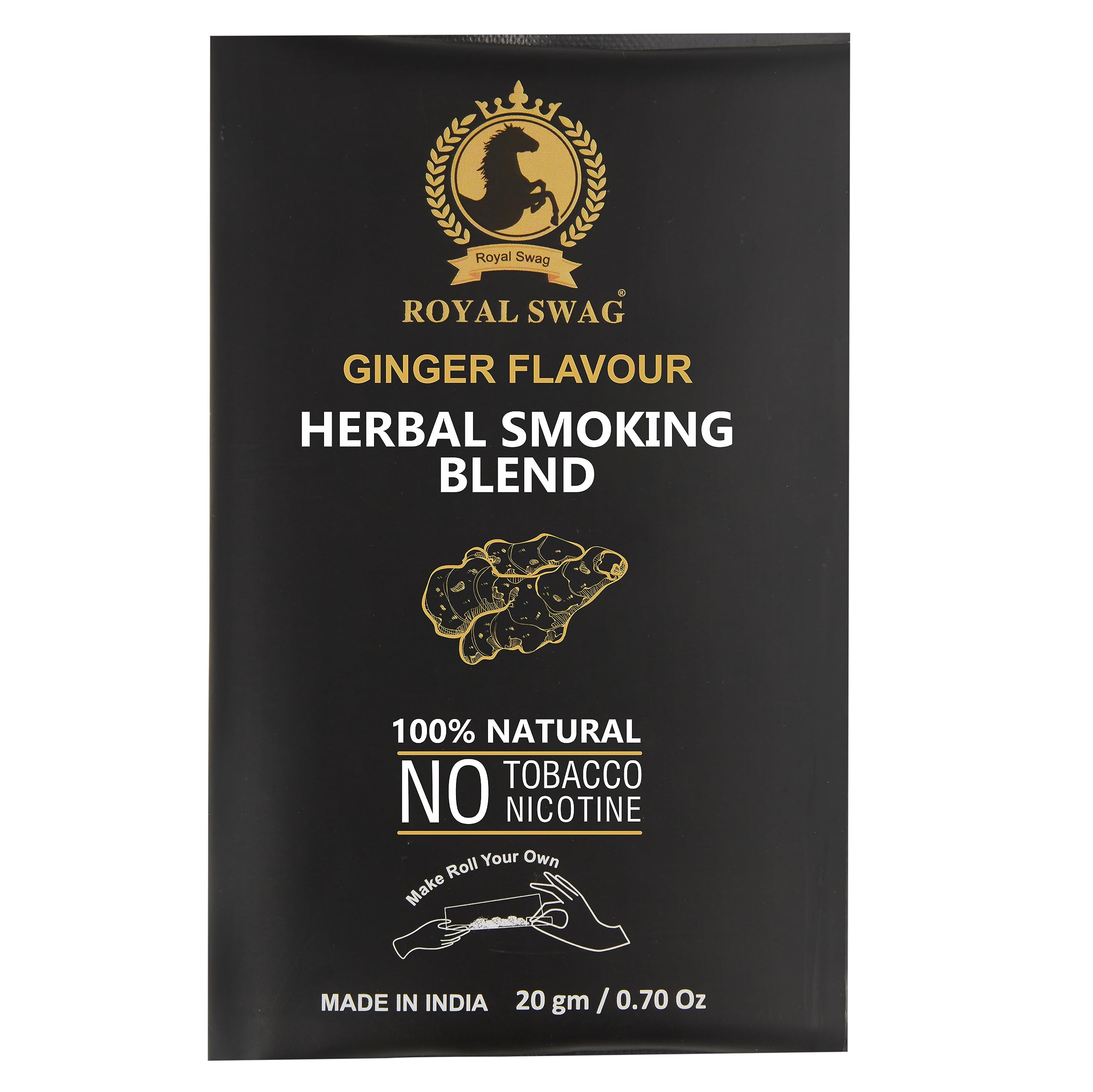 Royal Swag 100% Tobacco Free & Nicotine Free Ayurvedic Herbal Smoking Mixture Blend 20 gram - Ginger Flavor | Perfect for RYO Make Your Own Roll (B0CHS5XRHW) Amazon Price History, Amazon Price Tracker