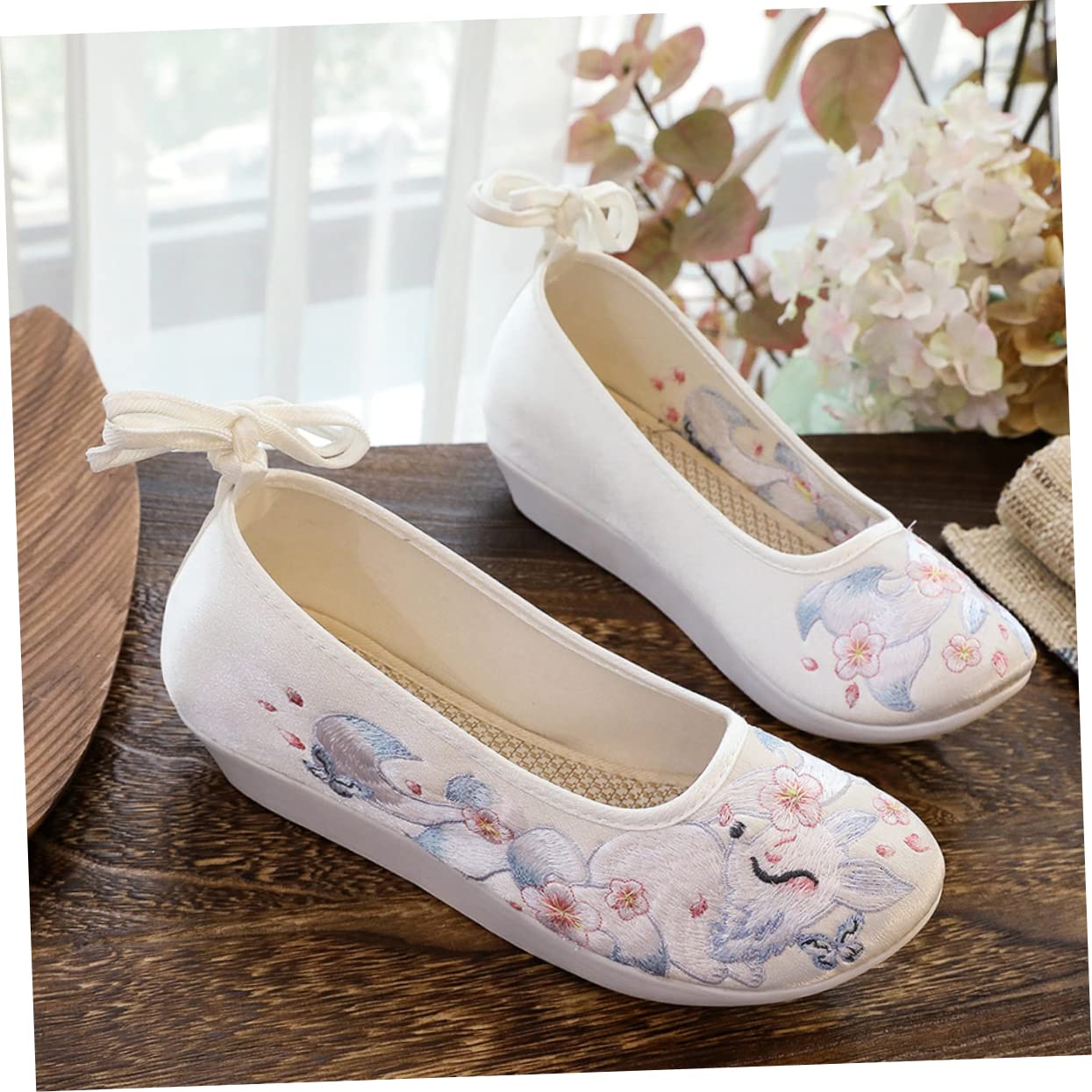 Scarpe Ricamate Scarpe Cinesi Scarpe da Donna Chinese Shoes Scarpe Vintage Sandalo con Zeppa Scarpe Etniche in Panno di Seta Scarpe di Seta Femminili Cotone Bianca