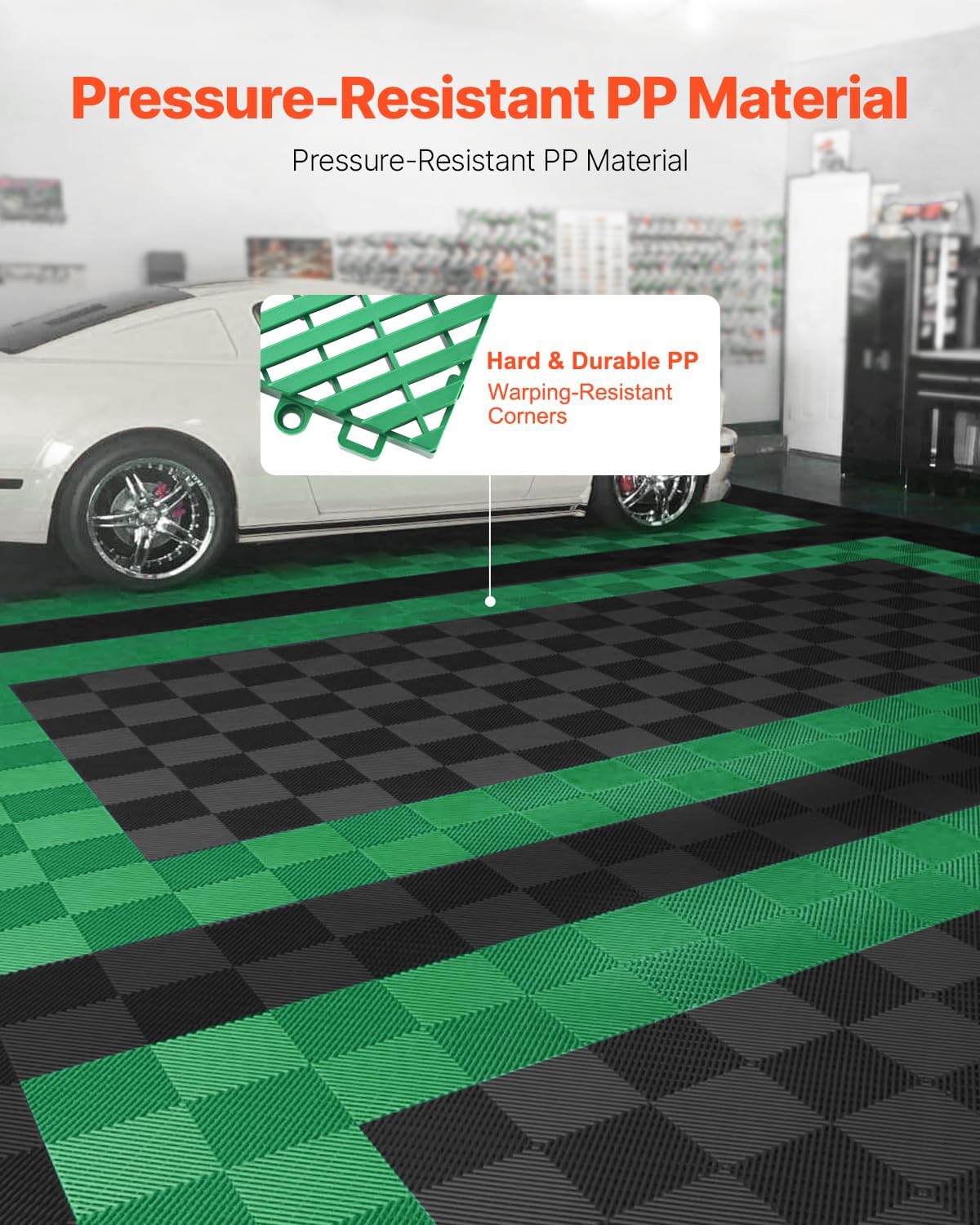 VEVOR Interlocking Drainage Mat, 50 Pcs Modular Interlocking Cushion, 12” x 12” Splicing Drainage Mats, Non-Slip PP Drainage Floor Tile and Shower Mat, for Garage, Garden, Kitchen & Outdoor, Green