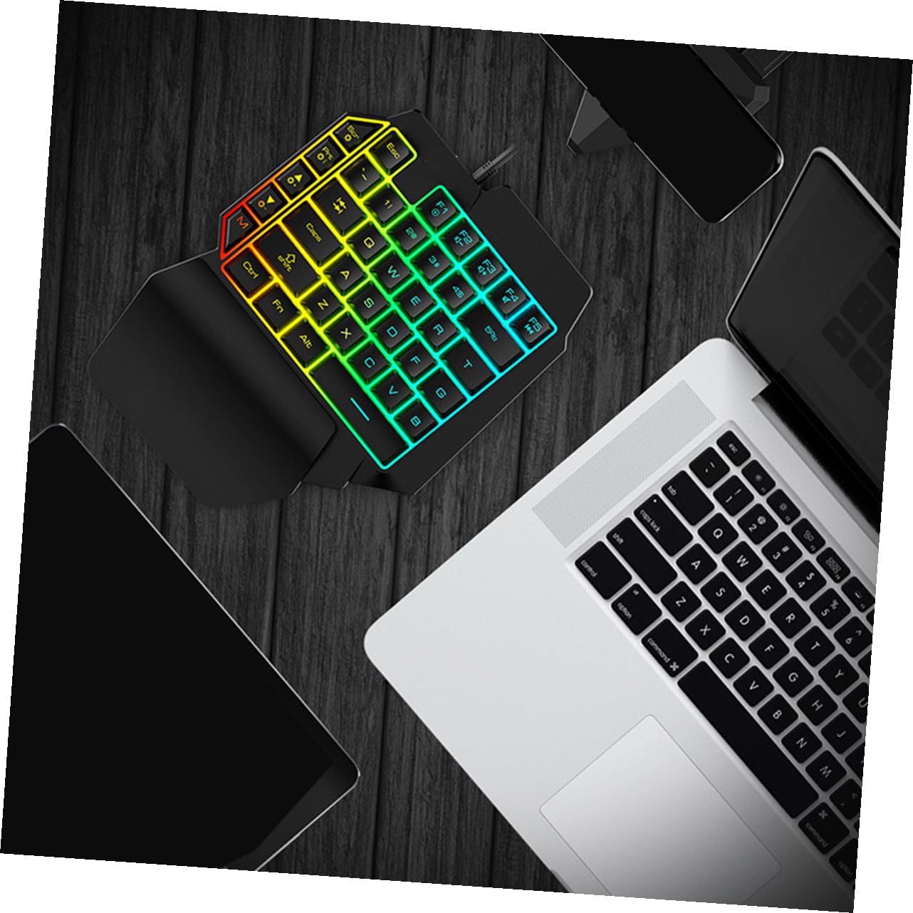 NUOBESTY Teclado Mecánico para Juegos para Zurdos Teclado RGB Retroiluminado Compacto y Portátil Controlador Sola Mano para Móvil Adecuado para Juegos y Entretenimiento 1 Negro