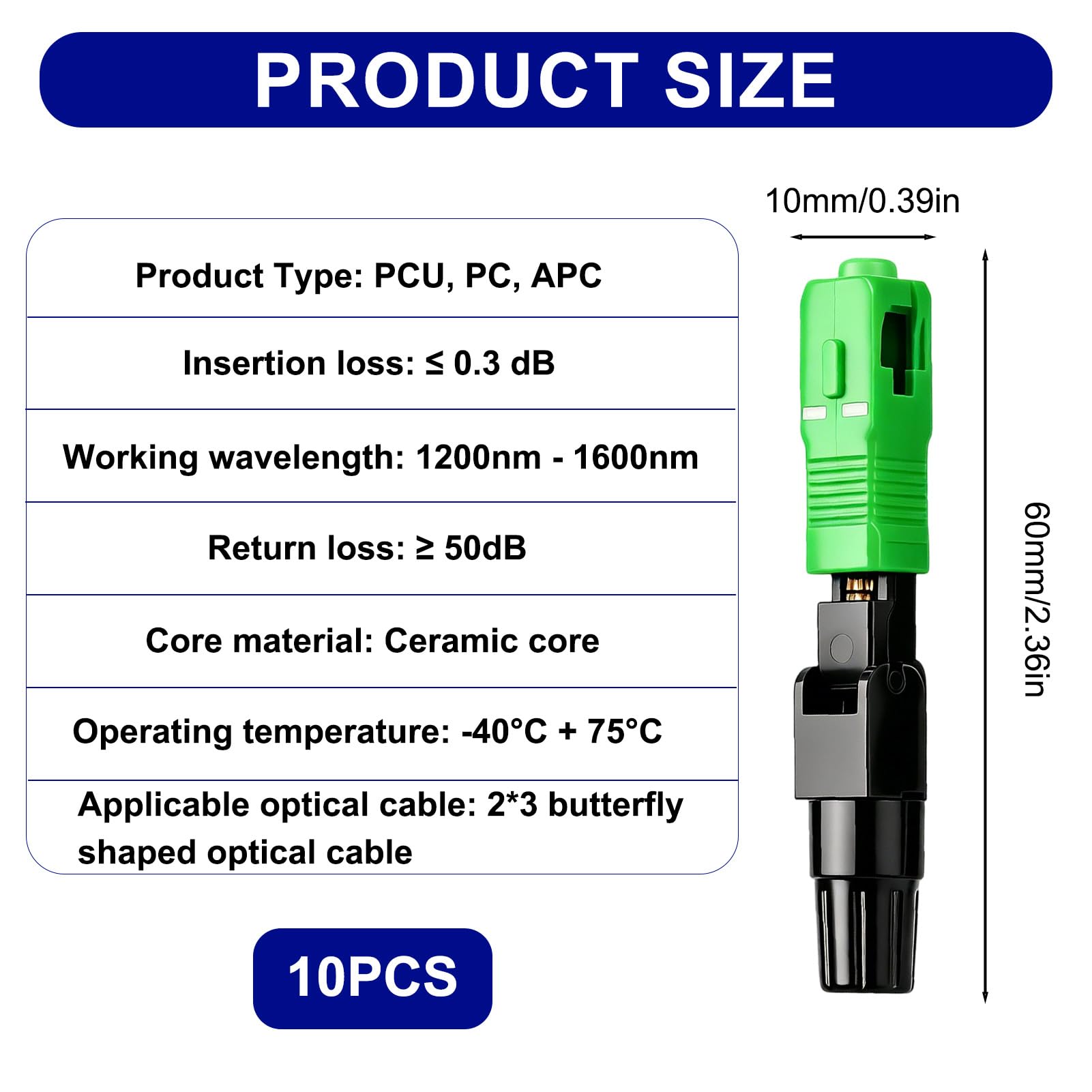 Conectores Fríos de Fibra Óptica Rápida SC/APC 10 Pcs para Red CATV Monomodo