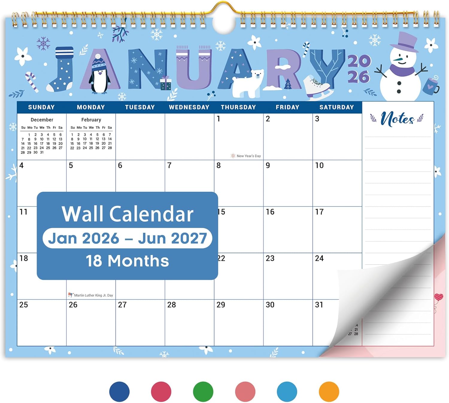2026 Calendar,18-Month Wall Calendar Runs from Jan 2026 to Jun 2027, 11.5" x 14.7", Large Monthly Calendar with Twin-Wire Binding, Perfect for Home or Office - Seasonal