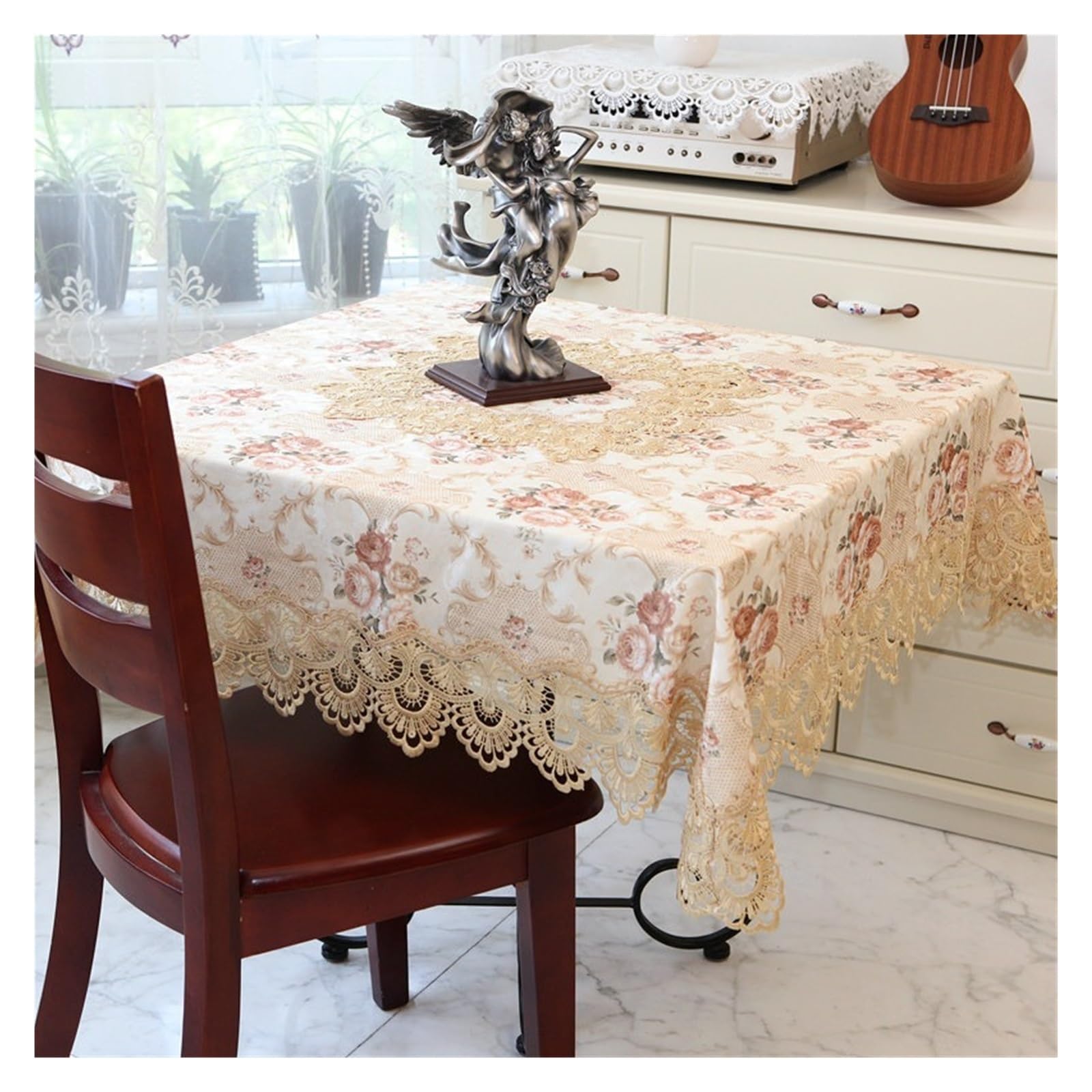 NJIEzhao Embroidered Lace Tablecloth Square TableCloth Table Cloth White Embroidery Lace Cloths For Dining Cover Towels(HM1658,130X130cm)