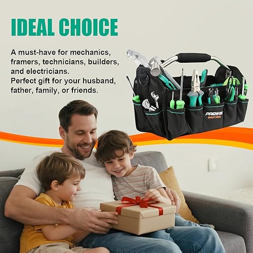 Miniatura 6 de Prowin Organizador de herramientas multibolsillo de 16 pulgadas con parte inferior impermeable de plástico, plegable, resistente, bolsa de